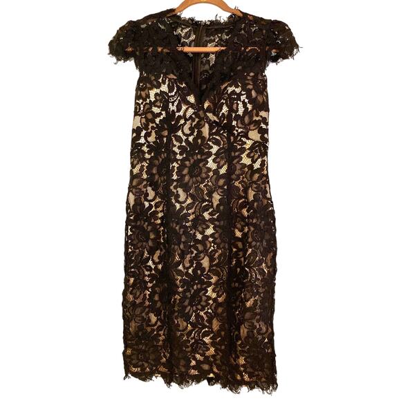 Eliza J Bodycon V Neck Cap Sleeve Cocktail Dress in Black/Ivory Size 6 NWT - Picture 1 of 7
